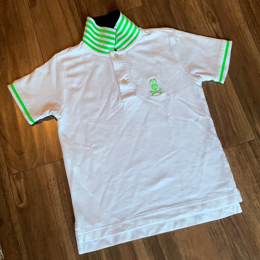 EUC - Psycho Bunny Kids white polo shirt- Like new condition SMALL 7/8